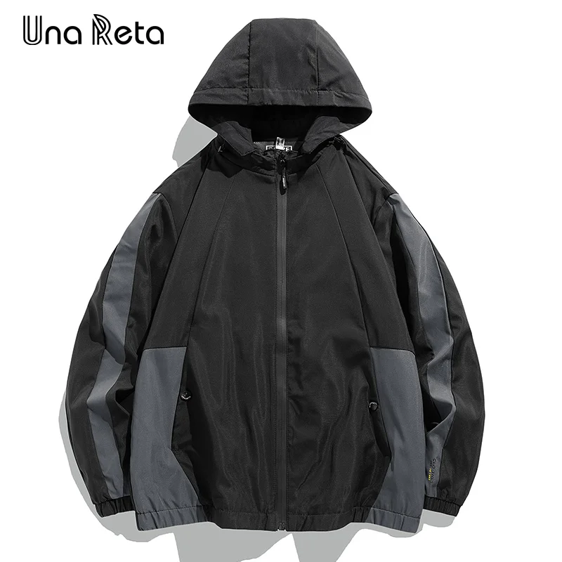 

Una Reta Harajuku Jacket Men Autumn New Hip hop Hooded Color Stitching Coat Fashion Casual Zipper Jackets Man