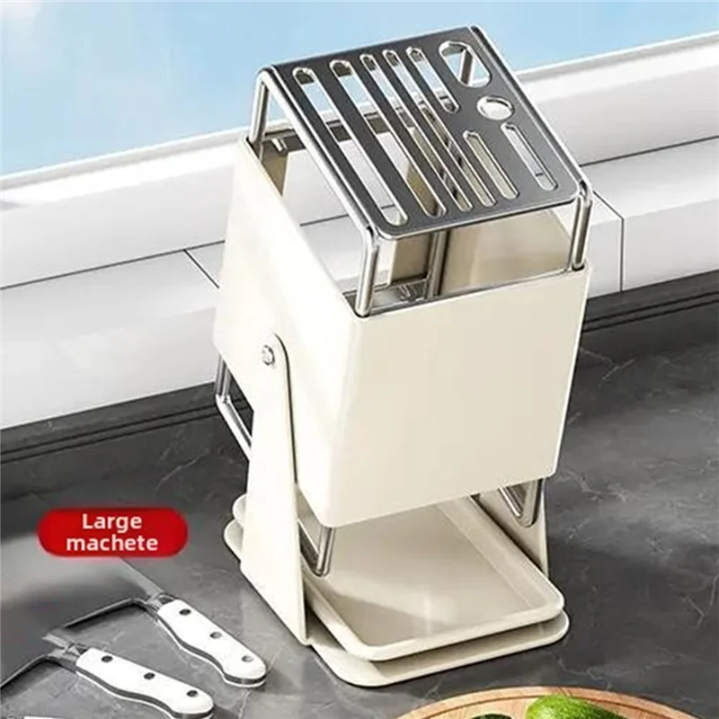 ABZV-Countertop Knife Rack Kitchen Household Holder Integrated Block Storage Detachable Draining No Installation Required Grey