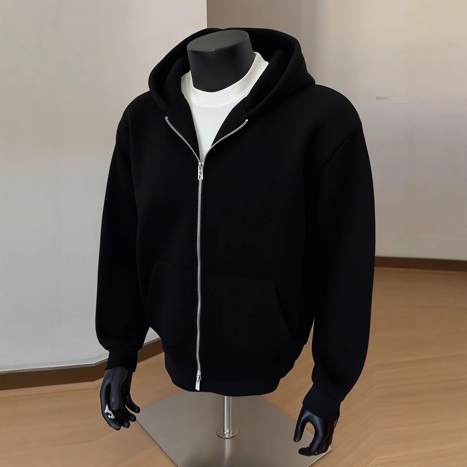 

26 Years Old New Black Cardigan Sweater Men's Spring and Autumn Double-ended Zipper Jacket American Hoodie