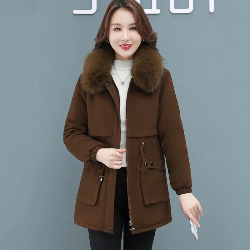 New Winter Long Parker Overcoat Women's Fleece-Lined Cotton Clothes Fleece-Down Cotton Coat Female Thick Warm Padded Jacket