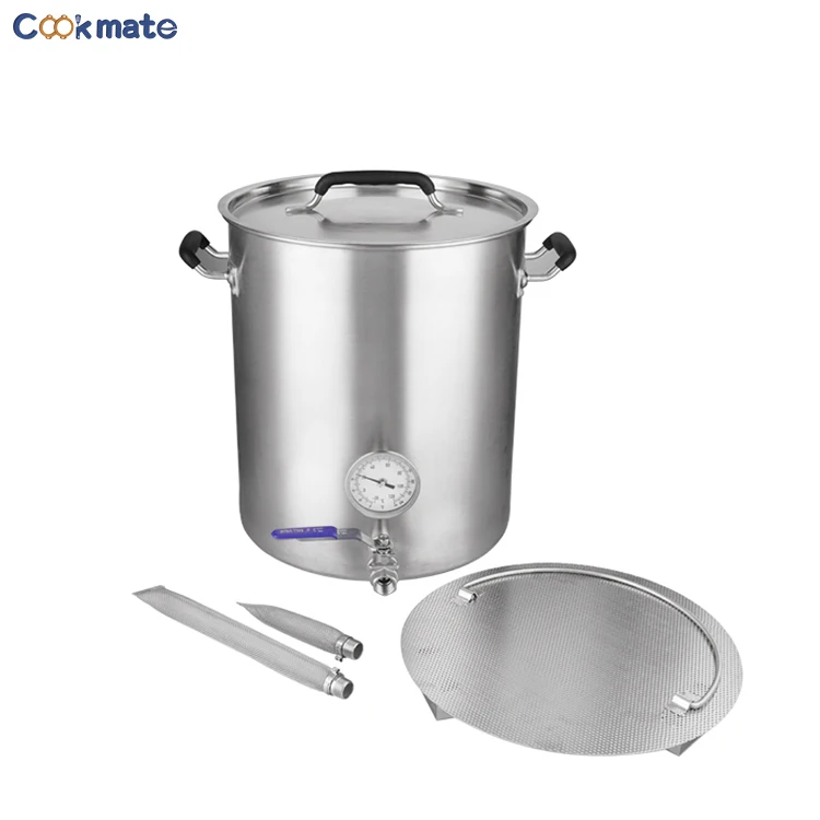 Stainless Steel include Lid Thermometer Ball Valve Spigot Pre Drilled Ply Bottom Home Brew Kettle Bucket Beer brewing pot