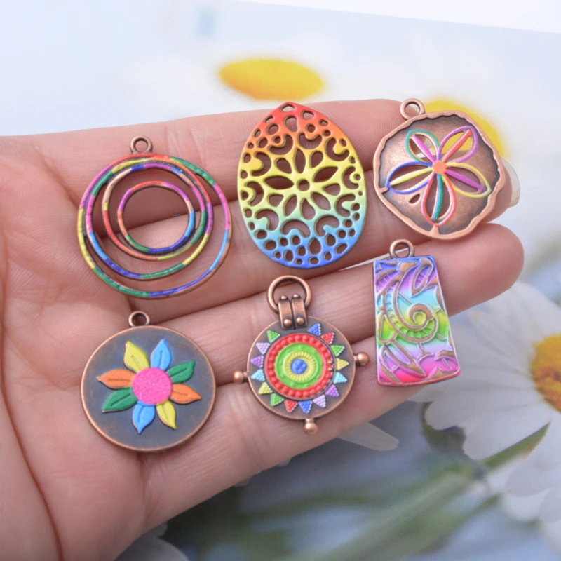12 Stück/Set Legierung Bunte Anhänger Schmuckzubehör Boho Taschenanhänger DIY Damen Ohrringe Herstellung – Detail 6
