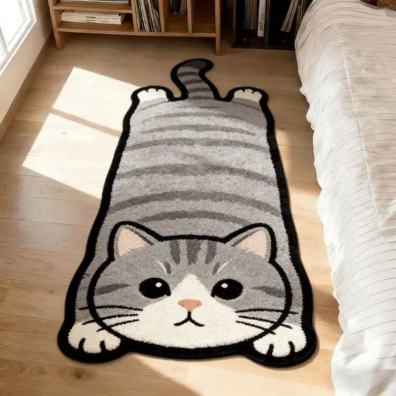 VIKAMA Ragdoll Cat Runner Rug Long Irregular Shape Non Slip Soft Flannel Floor Mat for Bedroom Bedside Kitchen Hallway Pet Lover