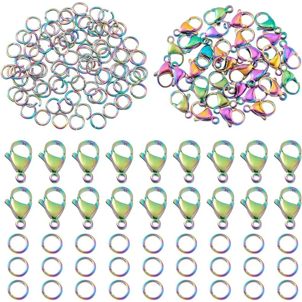 

120pcs 304 Stainless Steel Lobster Clasps with Open Jump Rings Set 15x9mm Lobster Claw Clasps Jewellery Connectors Links