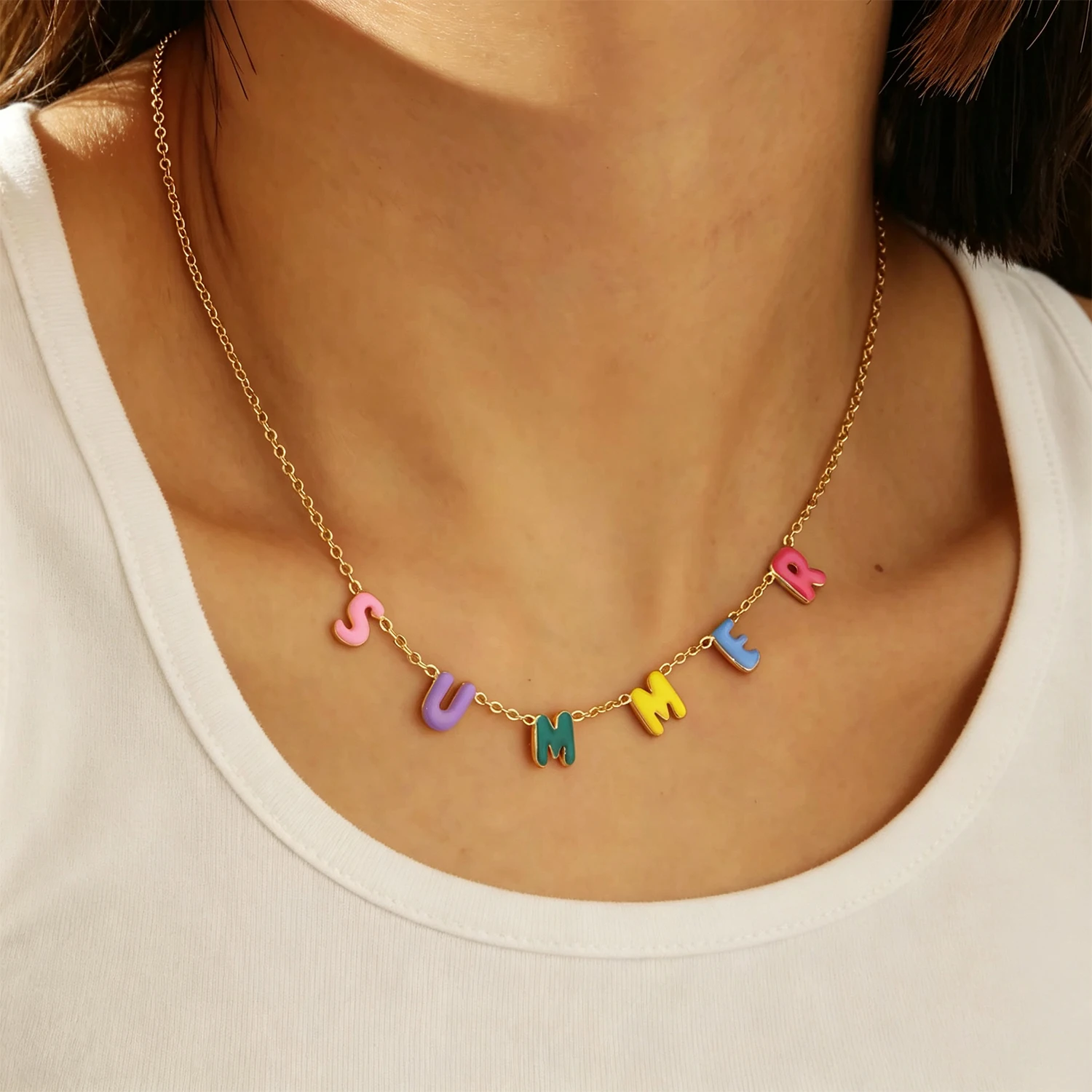 Qitian Enamel Name Necklace With Bubble Letter For Women Personalized Dopamine Charm Bubble Name Pendant Jewelry Christmas Gift