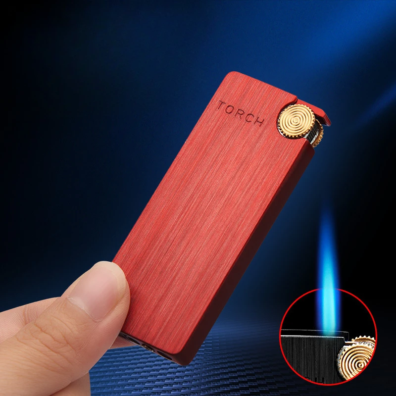 

Hot Metal Windproof Jet Turbo Torch Lighter Ultra-thin Portable Butane Grinding Wheel Flint Lighters for Smoking Gadgets for Men