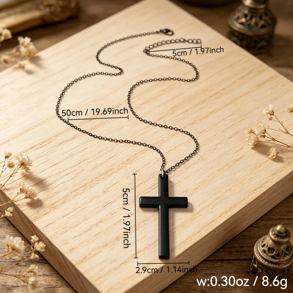 Simple Matte Black Cross Necklace, Pure Black Pendant, Versatile Everyday Accessory for Both Men and Women