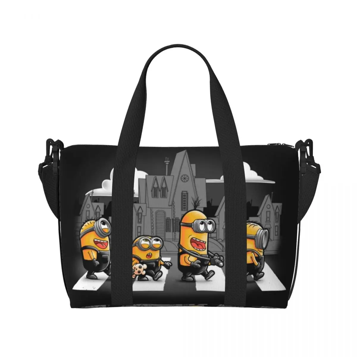 Custom Large M-Minions Road Essential Cartoon Tote Bag for Women Shopper Shoulder Gym Beach Travel Bag