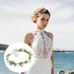 Adjustable Size Hair Wreath Bohemian Eucalyptus Mesh Bridal Flower Crown with Green Leaf Decor Wedding Hair for Bride