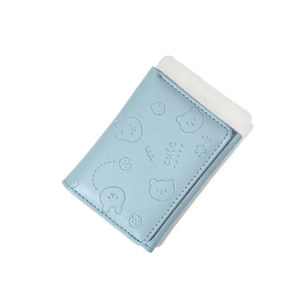 Cute Printing Korean Style Wallet Three-fold PU Leather Small Wallet Solid Color Money Case Short Coin Purse Credit ID Card