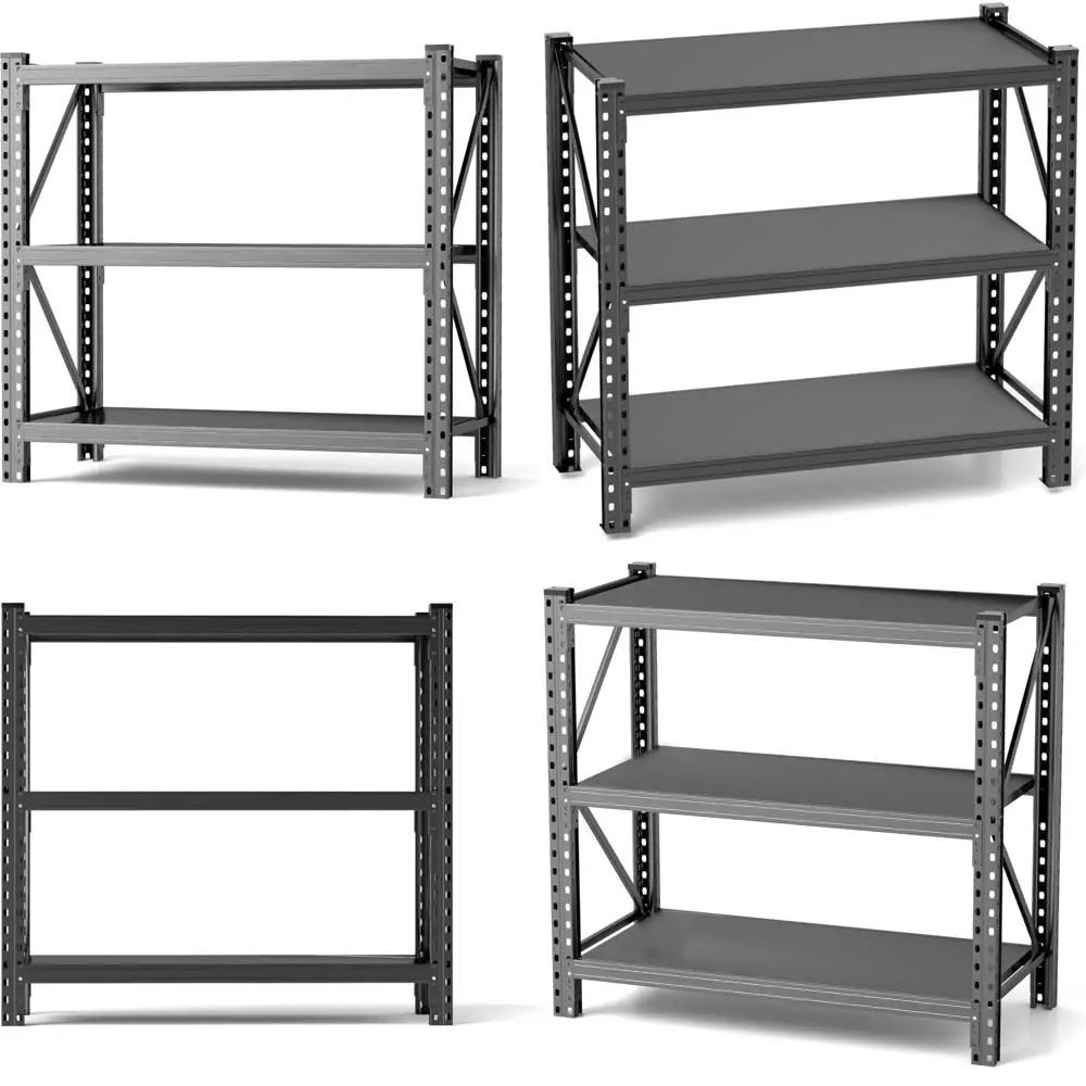 وحدة رفوف فولاذية قابلة للتعديل من 3 طبقات من الدرجة الصناعية، 51.2 عرض × 23.6 عمق × 47.3 ارتفاع، مثالية لحلول تخزين المرآب والمستودعات