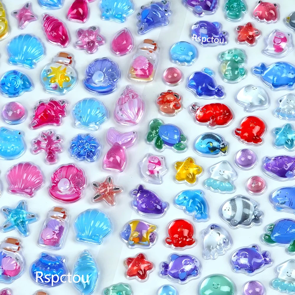 Cute Shell Ice Cream Furit 3D Relief Stickers Decorative Phone Case Stationery Kawaii Cartoon Crystal Sticker Toys Gifts