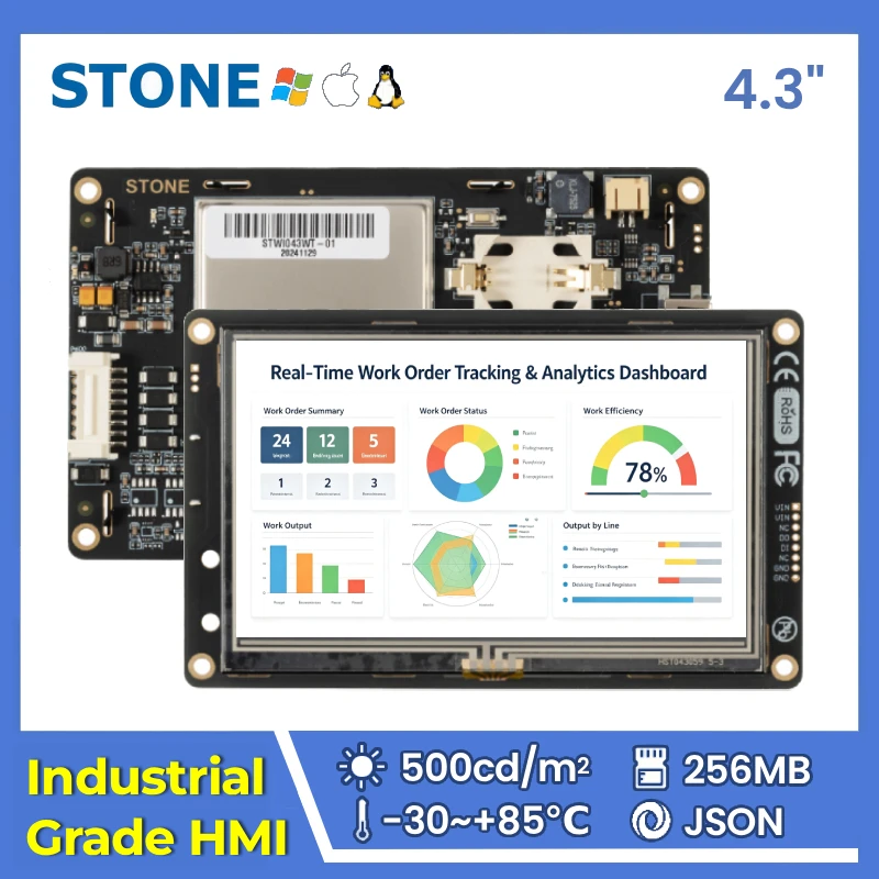 STONE I 4.3 Inch Industrial Grade TFT LCD HMI Display Panel None Touch Screen Cortex A8 1GHz CPU 256MB 480*272 for Arduino