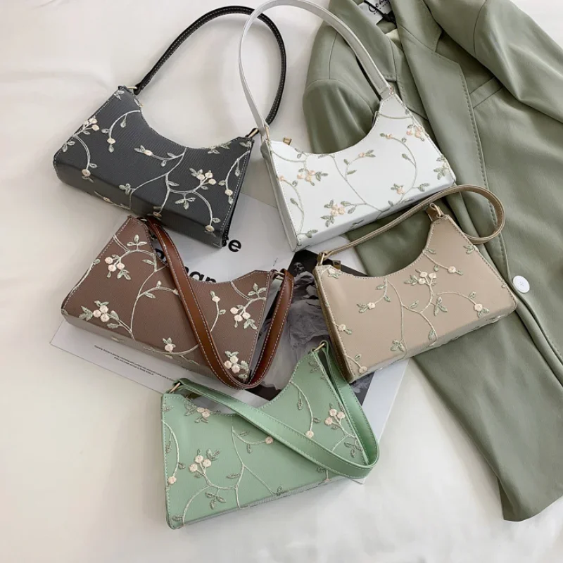 Summer Lace Floral Stitching Shoulder Bag for Women 2023 Soft PU Leather Underarm Bags Beach Travel Handbag Girls Small Tote Bag