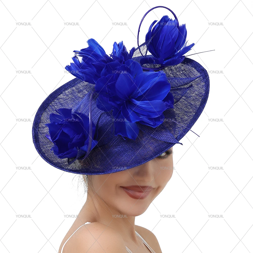 High-Quality Sinamay Ladies Elegant Fascinator Hat with feather flower Headwear And Hairpin Bridal Accessory for Cocktail Party