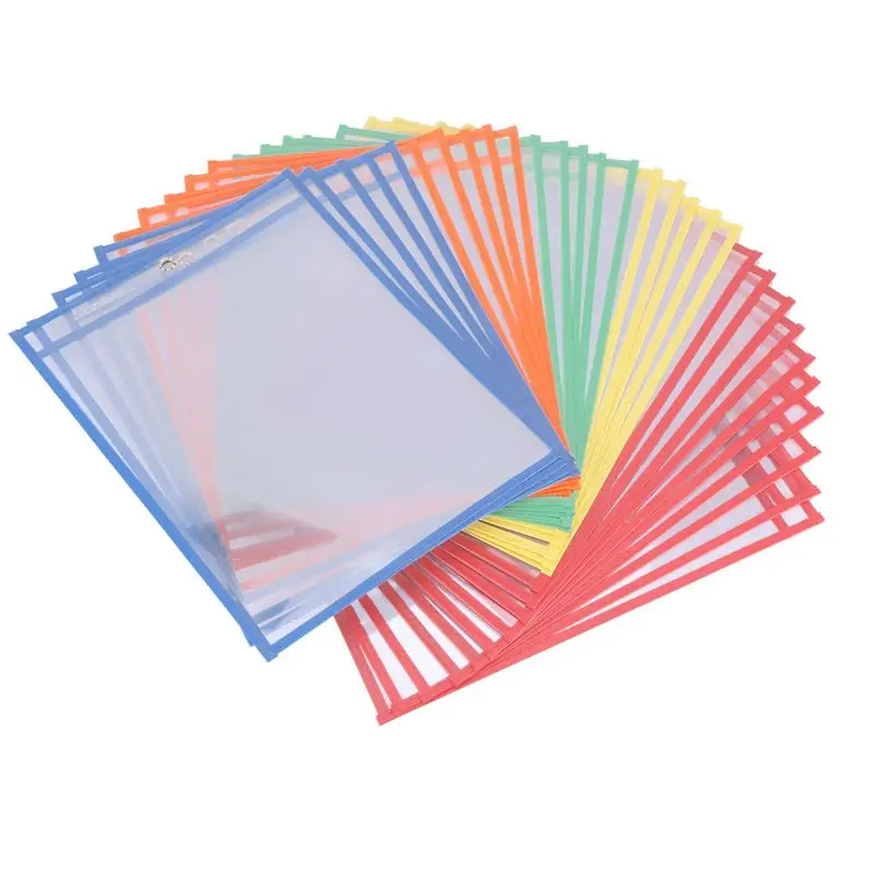 

60 Multicolored Dry Erase Pockets,Oversize 10 X 13 Pockets,Perfect For Classroom Organization,60 Pack