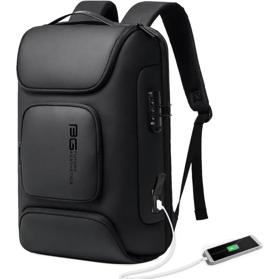 حقيبة ظهر للكمبيوتر المحمول من BANGE مع منفذ شحن USB حقائب ظهر رفيعة للأعمال مناسبة للرجال مقاس 15.6 بوصة حقيبة ظهر للسفر