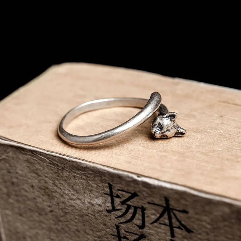 

Genuine 925 Sterling Silver Opening Adjustable Rings Simple Cute Cat Finger Ring Animal Jewelry High Quality