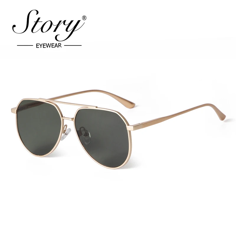 

STORY Vintage Classic Double Bridges Green Pilot Sunglasses Men Women Fashion Metal Spring Hinge Aviation Sun Glasses S9597A