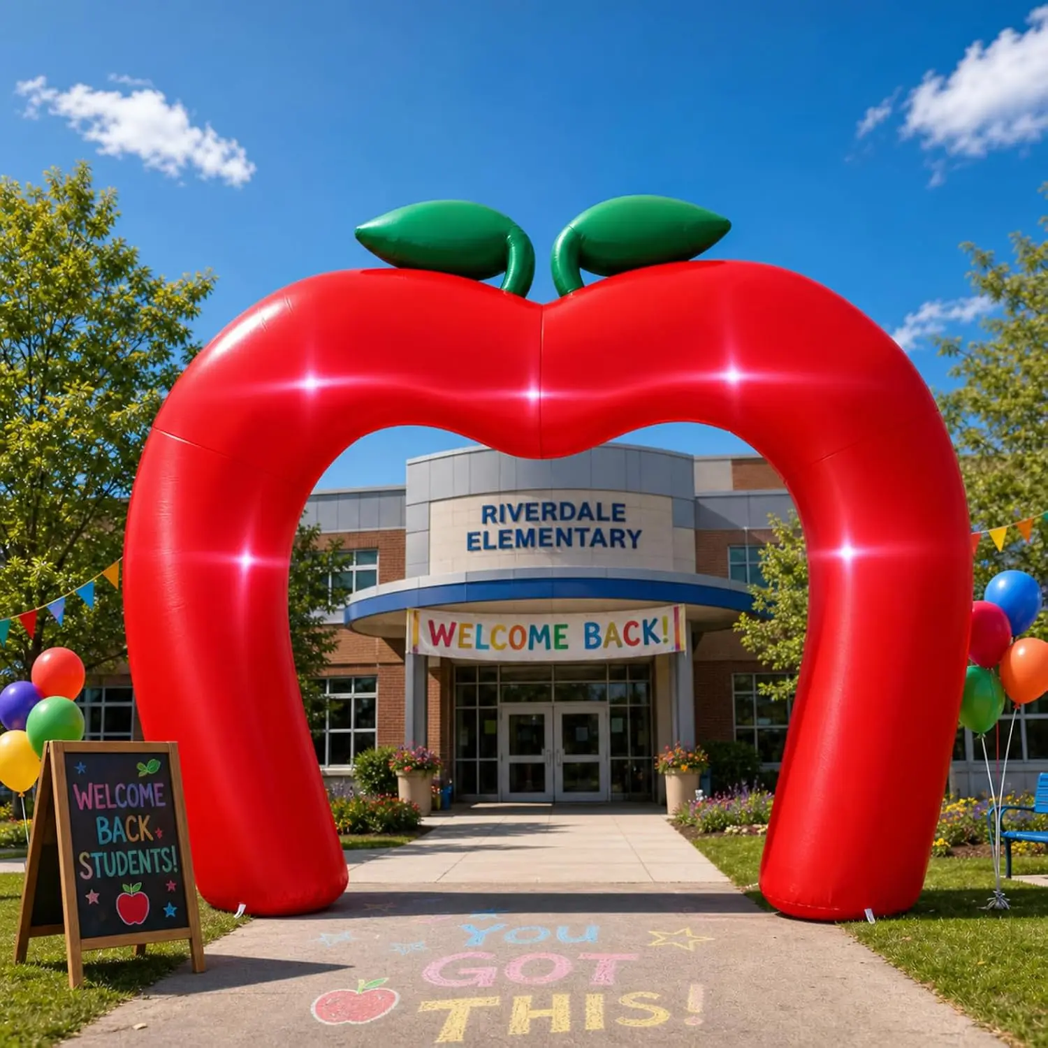 9ft Back to School Inflatable Arch Outdoor Decorations | Build-in LED Lights, Blow up Lawn Decorations for First Day of School P