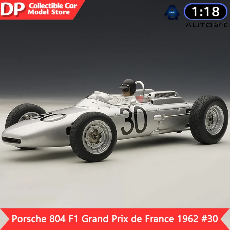 AUTOart Porsche 804 F1 Grande Prêmio de França 1962 # 30 (com estatueta do motorista) Modelo de carro colecionável em liga fundida, escala 1:18