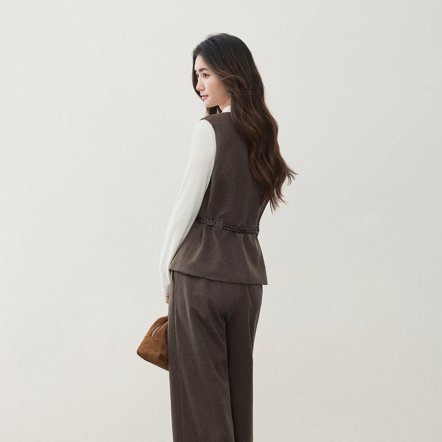 SENTUBILA Women's Matching Sets Vest and Wide Leg Pants 2026 Winter Square Neck Wrap Front Slim Fit Commuter Outfit 164ZJ8612