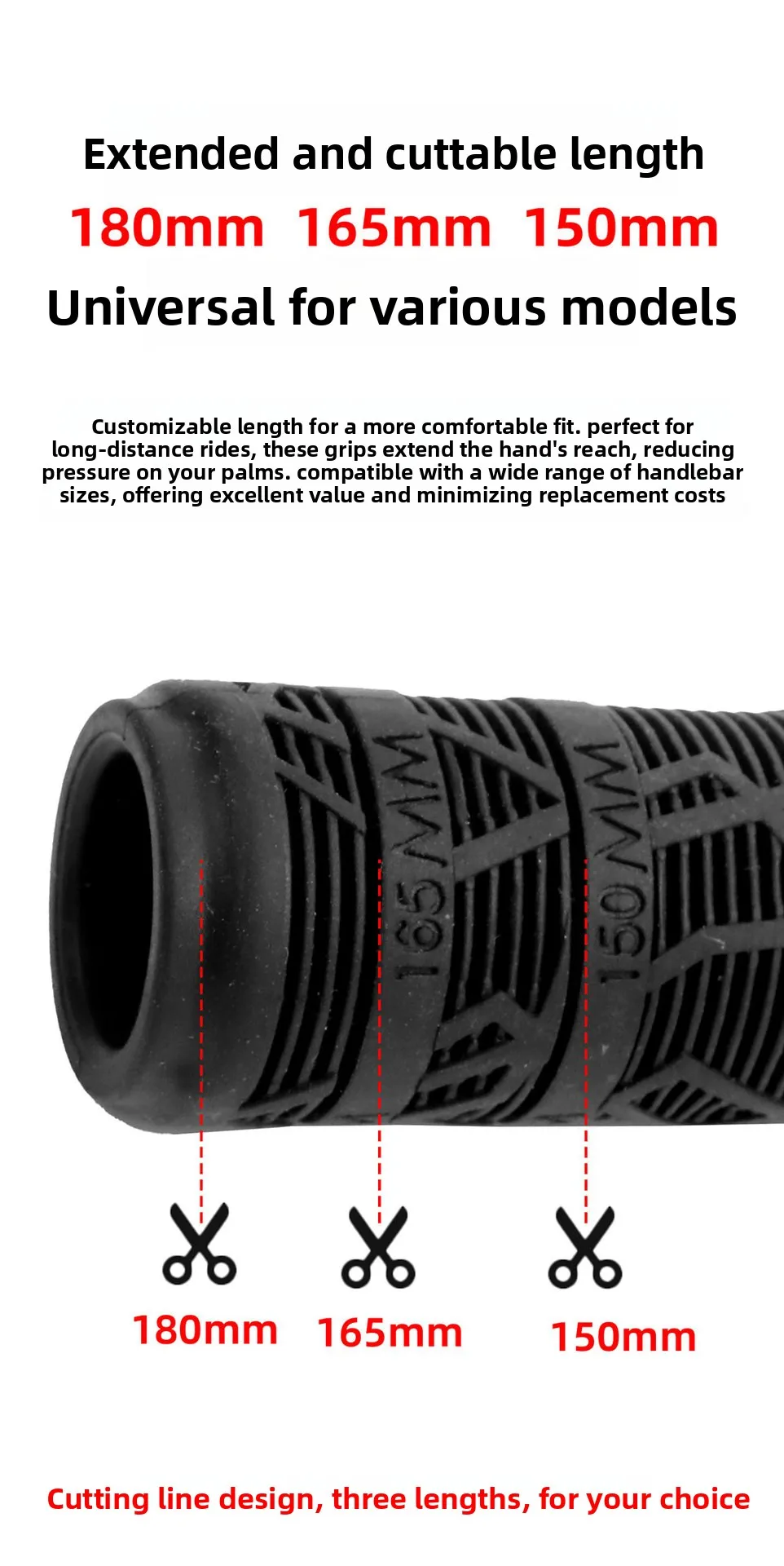 Verlängerte Fahrradlenkerhülle, einteilig, aus Gummi, zuschneidbar, rutschfest, verstärkt, stoßdämpfend, für Roller und Fahrräder, TPE – Detail 5