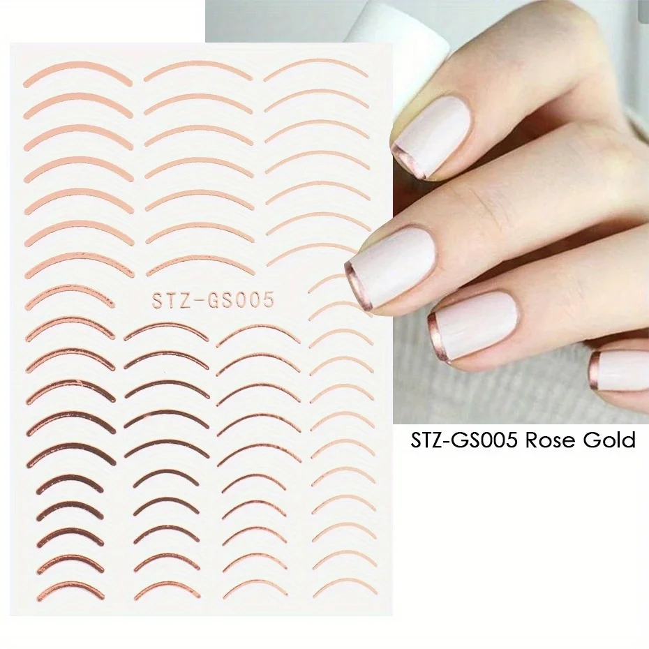 French Tips Nail Art Stickers 3D Gold Rose Silver Curve Stripe Lines Tape Swirl Sliders Gel adesivo Nail Art decalcomanie Manicure