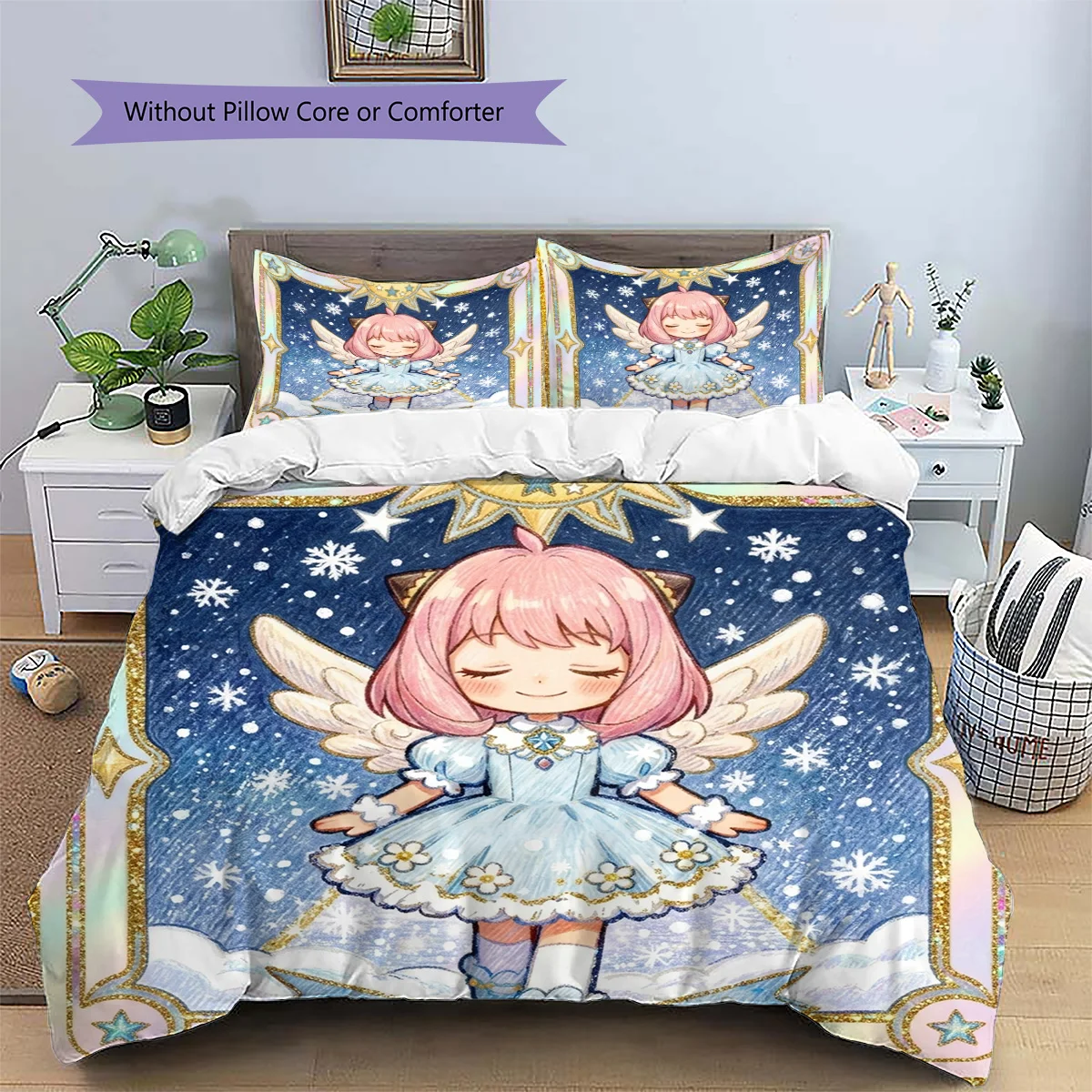 Anya Forger Patterned Pillowcase & Duvet Cover Set Stylish Anime Bedding Bedroom Interior Decor Gift for Anime Fans.-TING