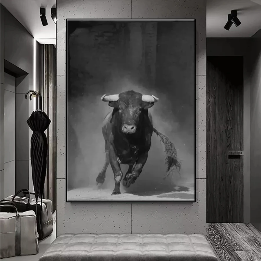 Diamond Mosaic Picture Modern Black and White Animal Art Running Bull Diamond Painting Cross Stitch Embroidery Wall Art