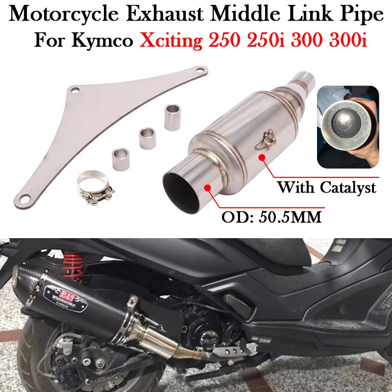 Slip On For Kymco Xciting 250 250i 300 300i Motorcycle Exhaust Muffler Modify Escape Moto Bike Silence Catalyst Middle Link Pipe