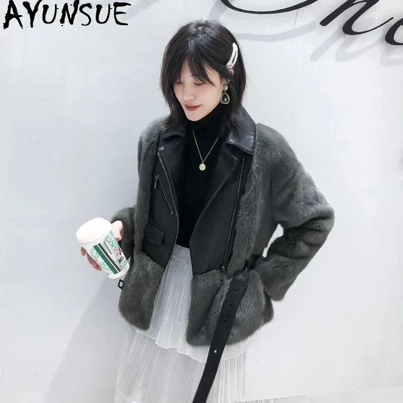 AYUNSUE – manteau de fourrure en vrai vison pour femme, veste d'hiver de luxe, manteaux de fourrure naturelle, vêtements chauds d'extérieur coréens