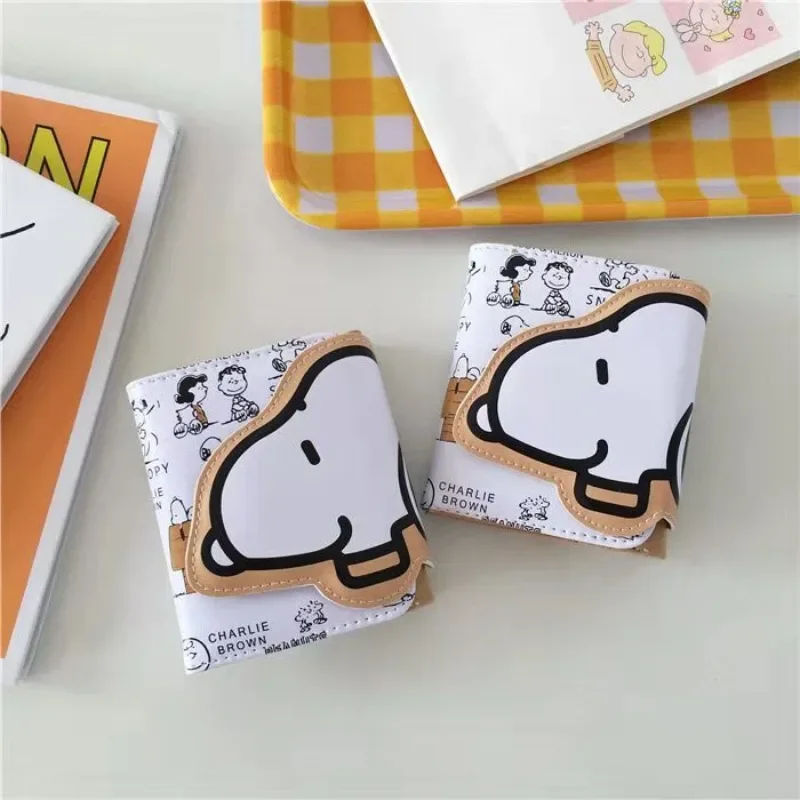 

New Snoopy Cartoon Printed PU Doll Coin Purse for Male and Female Students Short Change Storage Bag Kawaii Collection Gift