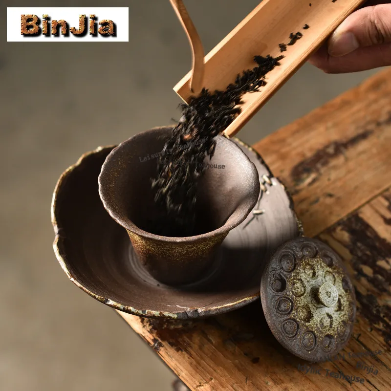 180ml Coarse Pottery Lotus Seedpod Gaiwan Vintage Tea Tureen Tea Bowl With Lid Kit Tea Maker Cover Bowl Teaware Supplies Gift