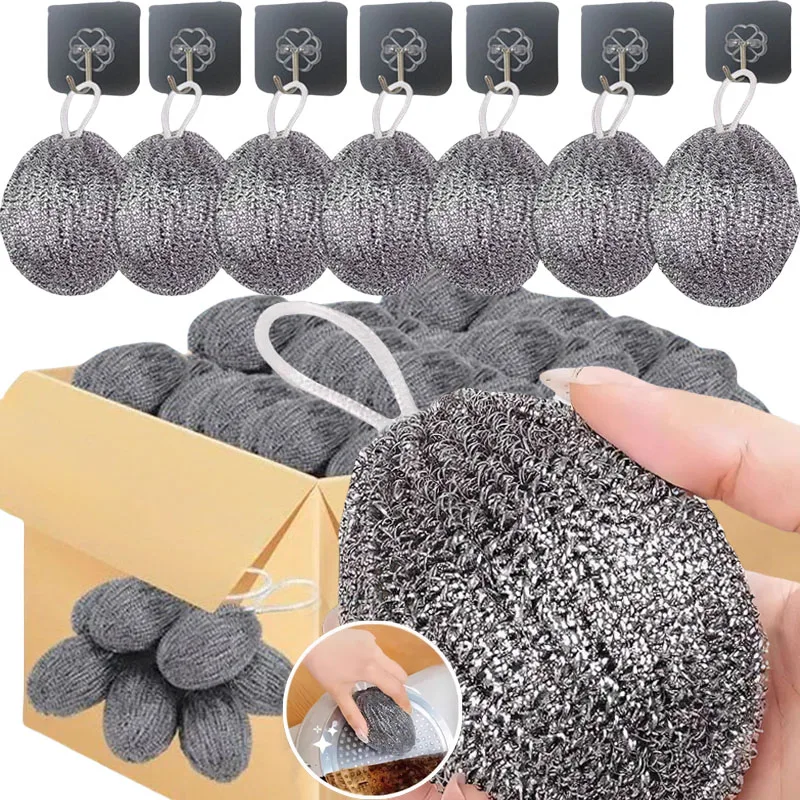 Éponges en acier inoxydable, boule de nettoyage, épurateur métallique de densité, tampons à récurer, boule pour casserole, nettoyeur de vaisselle