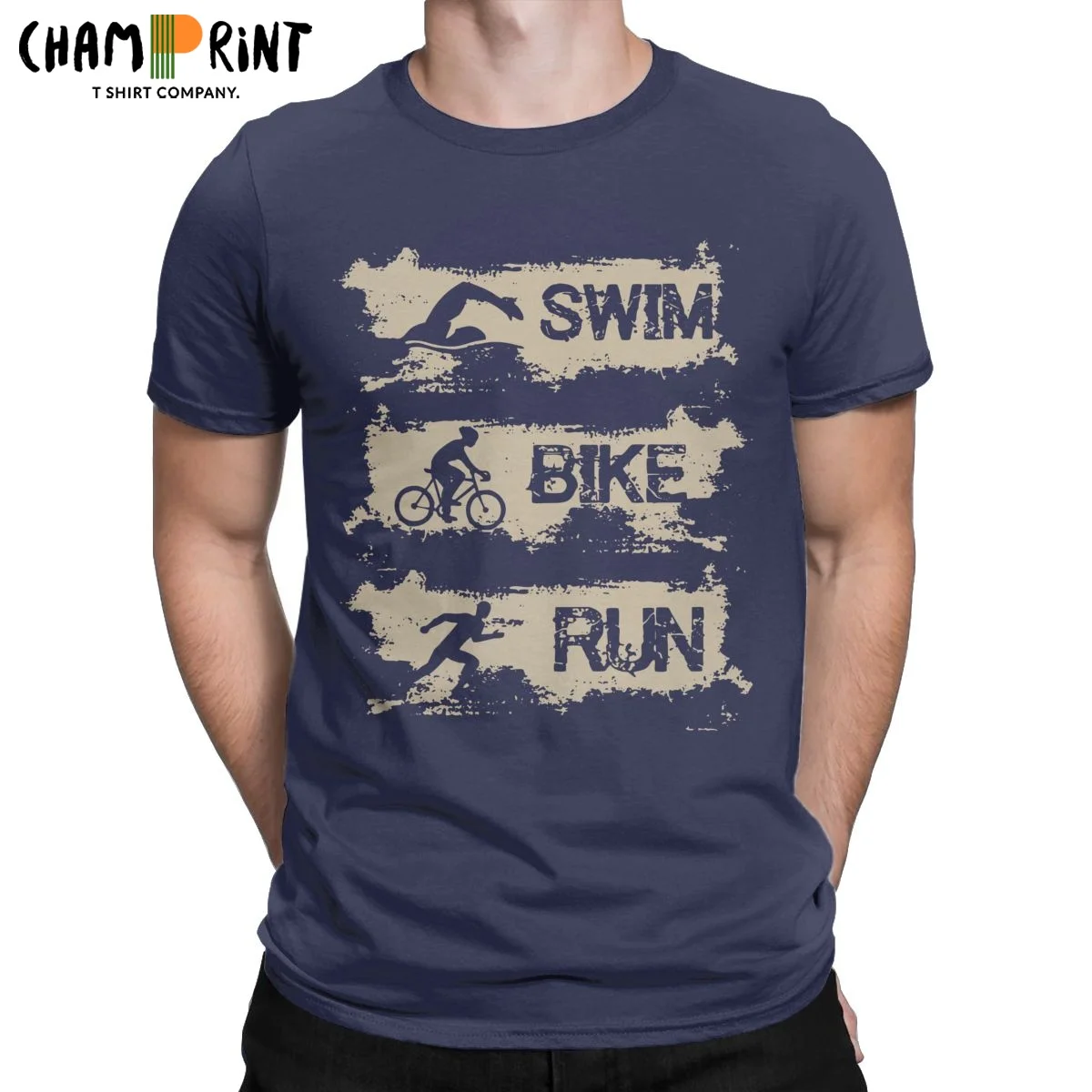 Men's Triathlon Swim Bike Run Triathlete T Shirt Pure Cotton Tops Fun Short Sleeve Round Collar Tee Shirt Plus Size T-Shirt