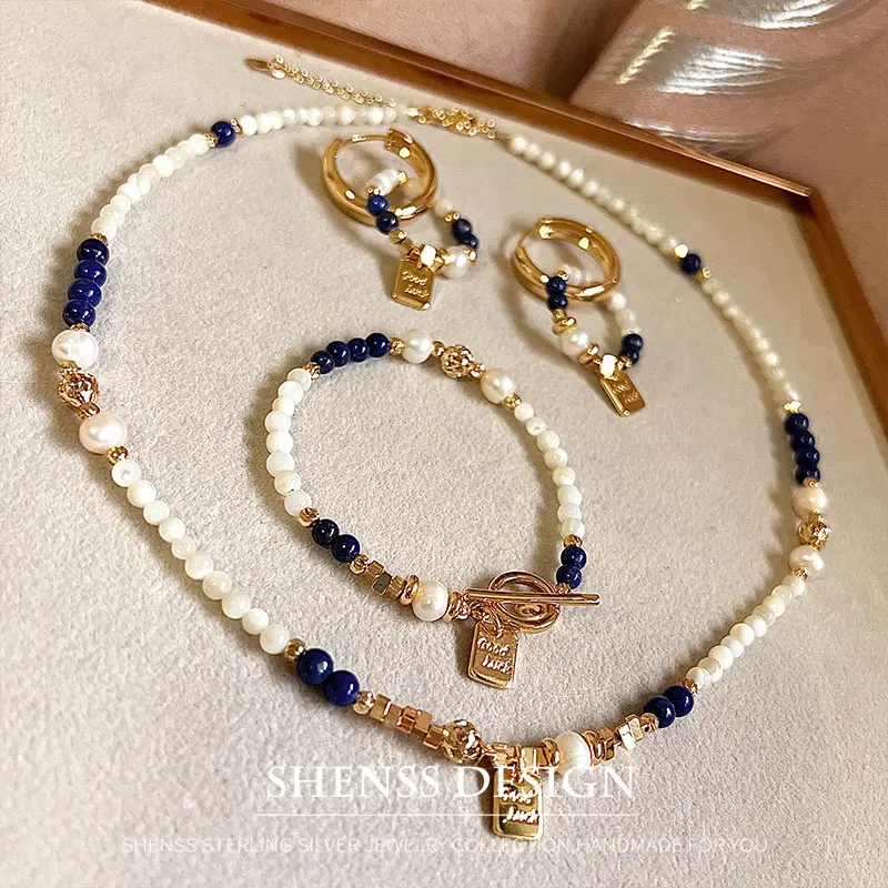 High Quality Exclusive Design Bracelet Natural Freshwater Pearl Necklace Lapis Lazuli Shell Pearl Jewelry For Women