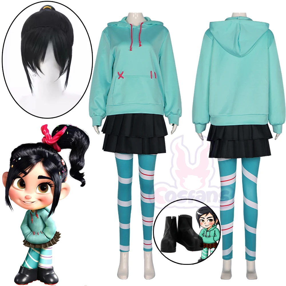 Anime Vanellope von Cos Schweetz Cosplay Costume Wig Boots Wreck It Cos Ralph Suit Pants Halloween Outfits Clothes Women Men