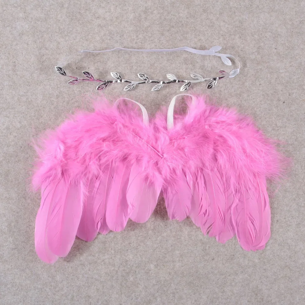 Ensemble de Bandeaux de Cheveux Chic pour Bébé Fille, Ailes de Plumes d\'Ange, Feuilles, Sauna, Accessoires de Photographie pour Nouveau-Né, Cadeaux