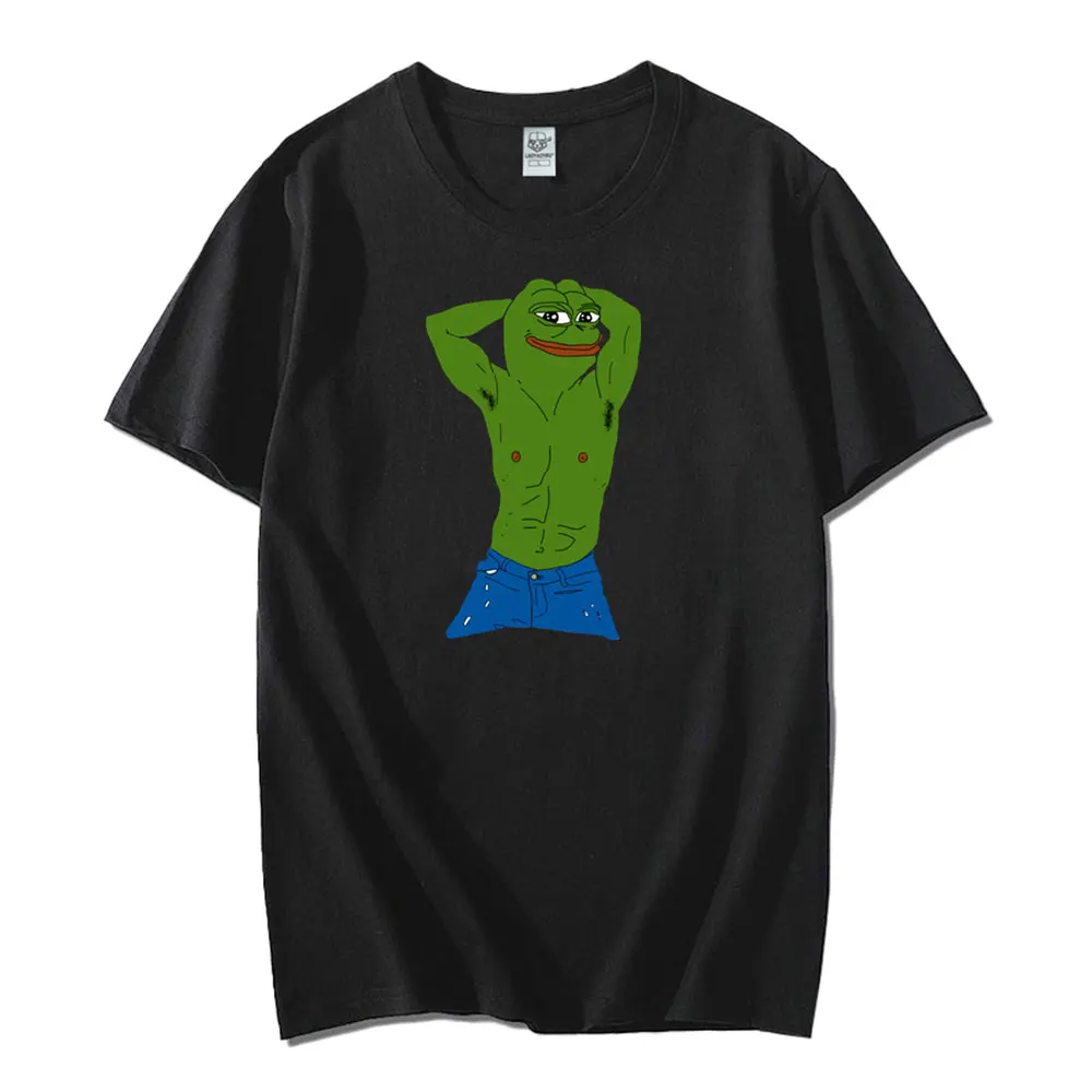 Funny Cartoon Pepe Frog Graphic Cotton T Shirt Unisex Harajuku Short Sleeve Men Muscle Frog Humor Fitness Room Athletic Tops Tee