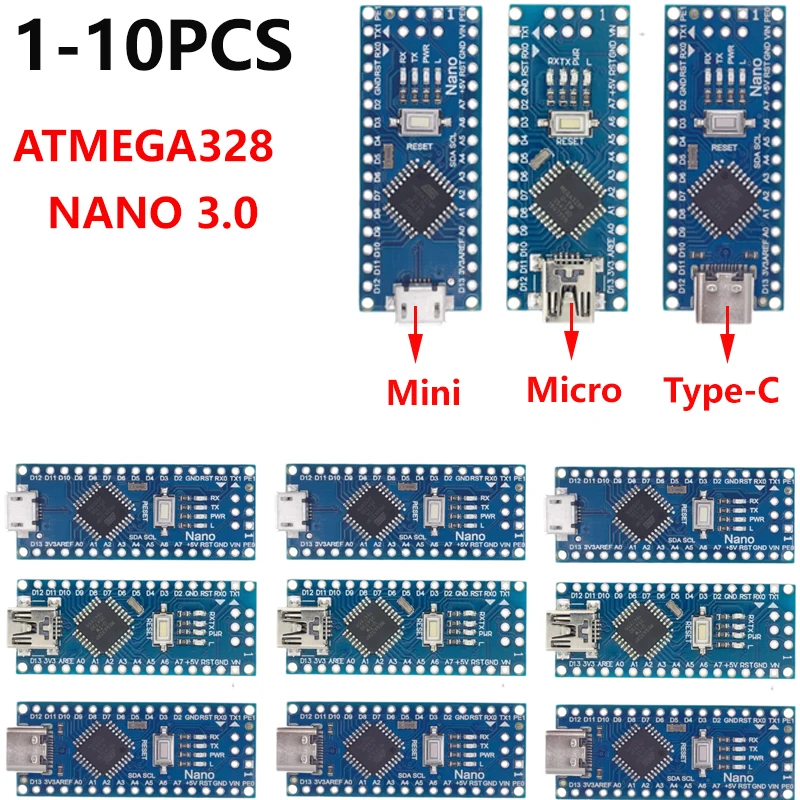 Micro/ Mini / Type-C USB Nano 3.0 With the bootloader compatible Nano controller for arduino CH340 USB driver 16Mhz ATMEGA328PB
