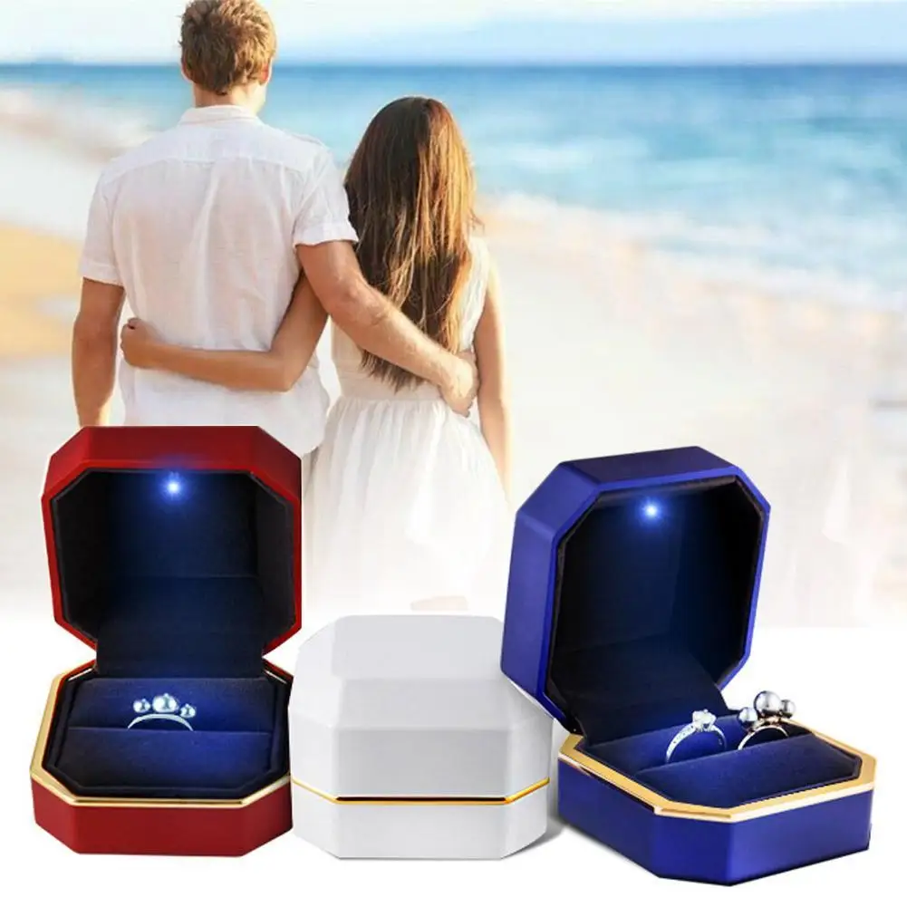 

LED Lighted Earring Gift Box Wedding Engagement Box Luxury Octagonal Earrings Necklaces Jewelry Box With LED Light