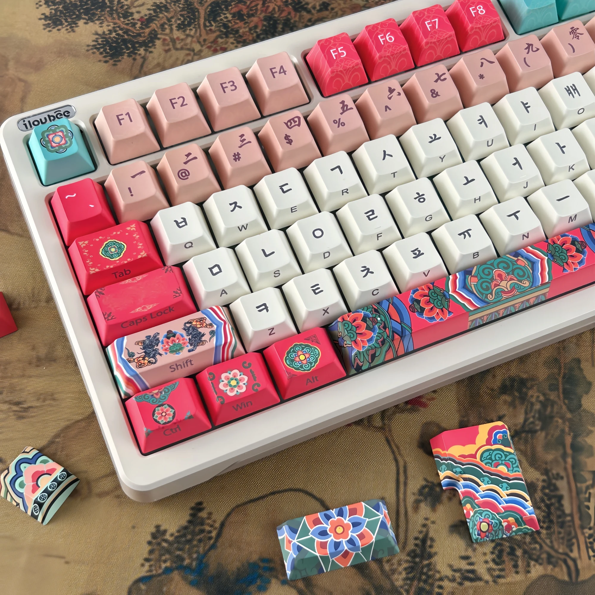 MAIMOOO Korean Keycaps Cherry Profile Side Printed Architectural Style Mechanical Keyboard Cap PBT Custom Retro Hangul Keycap