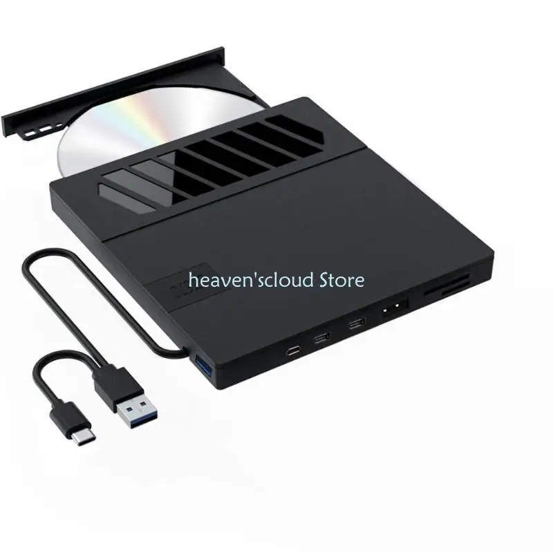 Y88B USB and Type C External DVD Drive With Card Reader Portable Burners for Laptop Desktop PC