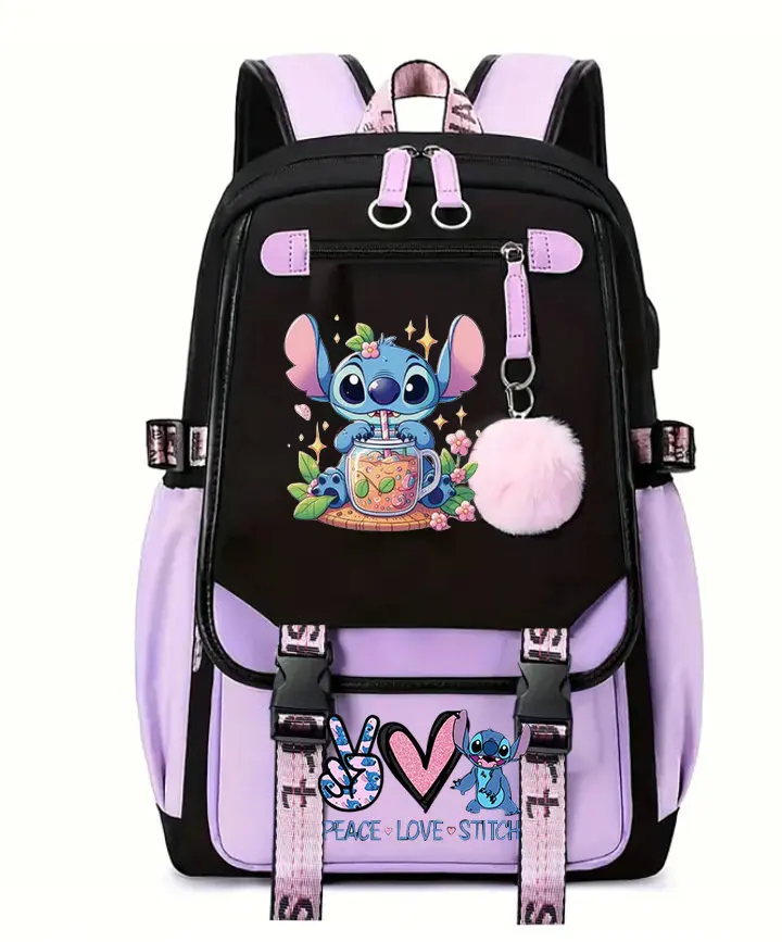 Lilo And Stitch Schoolbag Junior High School Female Male Large-capacity Casual Backpack Primary School Students Backpacks