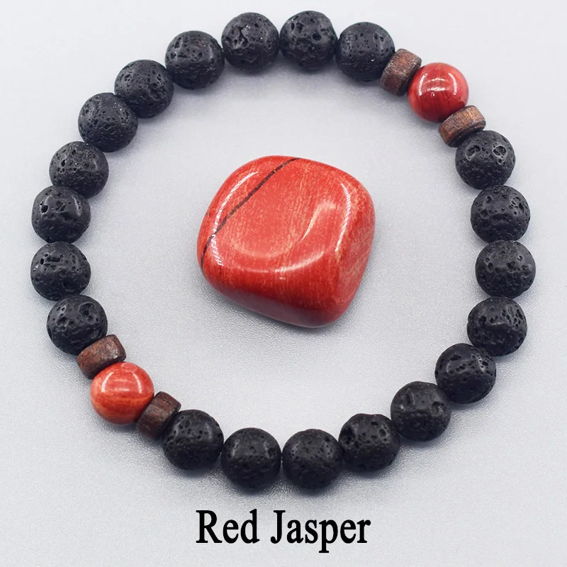 Bransoletka z kamienia wulkanicznego Mężczyźni Naturalny czerwony jaspis Bransoletka z kamienia dla kobiet Wyszczuplająca opaska na nadgarstek Prezent dla dziewczyny Prezent
