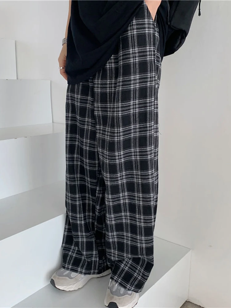 ZOKI – pantalon à carreaux pour femmes, décontracté, noir, surdimensionné, ample, jambes larges, rétro, adolescent, Harajuku, Hip Hop, Streetwear