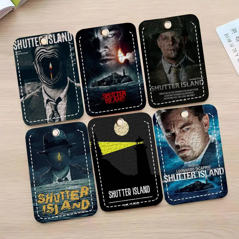 S-Shutter Island Thriller Card Case Keychain Access Card Bag Key Tag Ring Leather Card Holder Key Ring Access