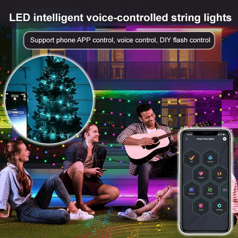 Tira de luces LED RGB con Control de punto inteligente, luces de Control de sonido, Control por aplicación Bluetooth para teléfono móvil, decoración DIY, luces de correr