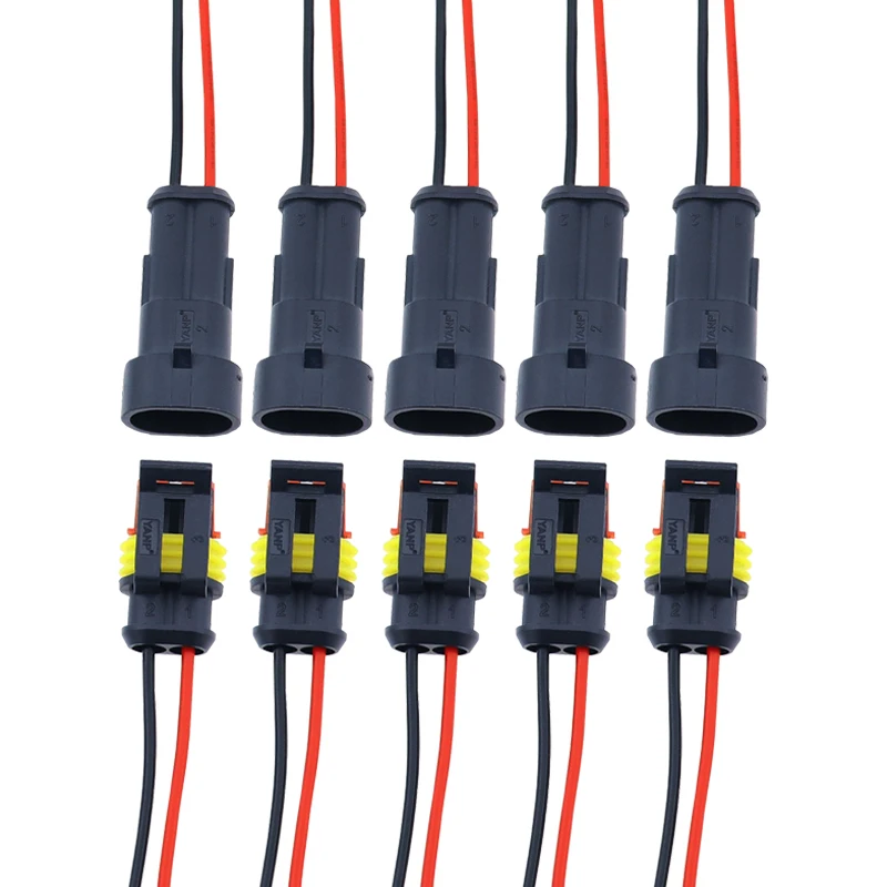 New 10pcs 5 Set  Waterproof Male Female Electrical Connectors Plug 2-Pin Way With Wire For Car Motorcycle Scooter Marine